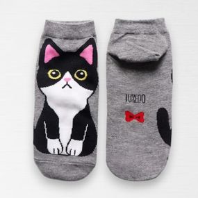 Милые корейский хлопковые носки с котами Harajuku дизайн короткие носки кот Такседо серый