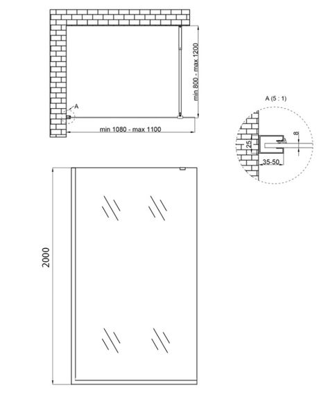 Душова перегородка Qtap Walk-In Standard CRM2011.C8 110х200 см, скло Clear 8 мм, покриття CalcLess | Зображення 6