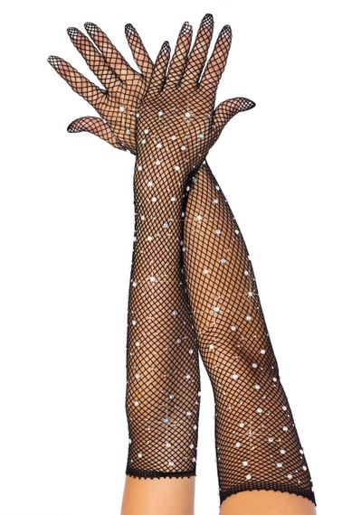 Довгі сітчасті рукавички Leg Avenue Rhinestone opera length gloves, з камінням, One Size sexstyle