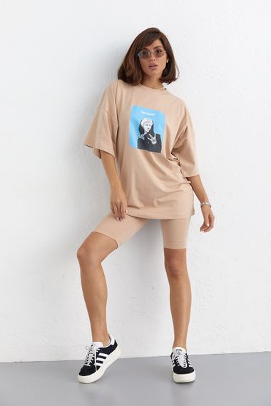 Костюм с футболкой oversize и велосипедками - кофейный цвет, S (есть размеры) | Зображення 4