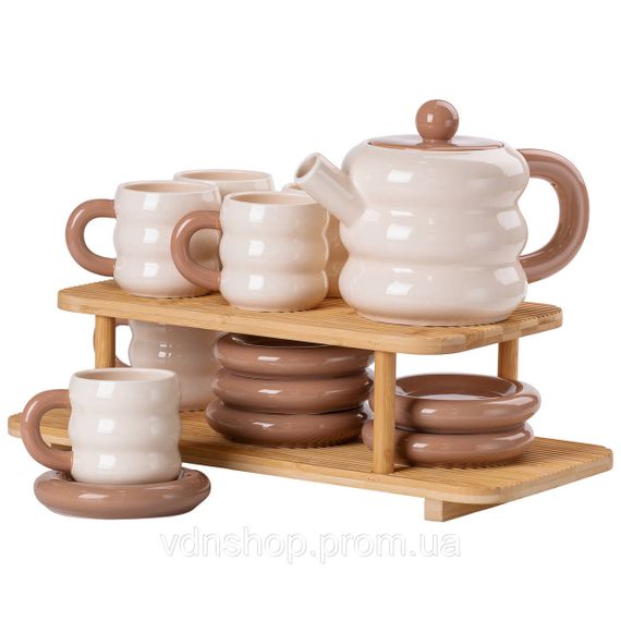 Чайний сервіз на 6 персон з 2-ярусною бамбуковою підставкою HP-15-20 | Зображення 4
