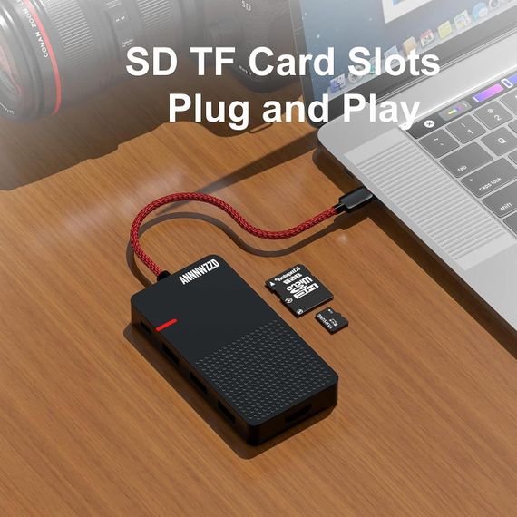 Док-станция 7в1, USB-C хаб с HDMI 4K, USB 3.0, кардридерами SD/TF, PD зарядкой 100W черный HUB Type-C PD 100Вт | Зображення 4