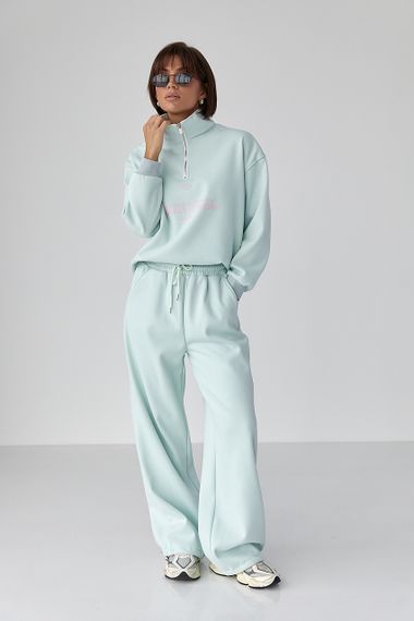 Теплий спортивний костюм з написами - бірюзовий цвет, M/L (є розміри)