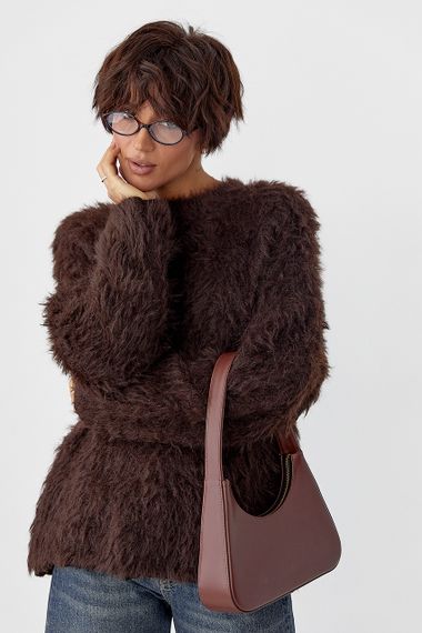 Тепла вільна кофта зі штучного хутра - темно-коричневий цвет, ONE SIZE (є розміри)