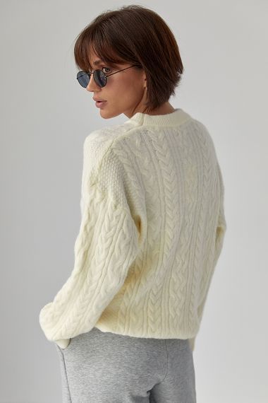 В'язаний светр у косички - молочний цвет, ONE SIZE (є розміри) | Зображення 1