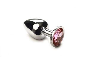 Велика срібляста анальна пробка Silver Pink Topaz, L, з рожевим кристалом Sex Aura