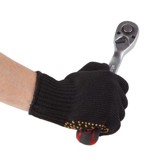 Рукавичка трикотажна з ПВХ точкою, клас в'язання 7, колір чорний, жовта точка, 90 г. INTERTOOL SP-01281 | Зображення 1