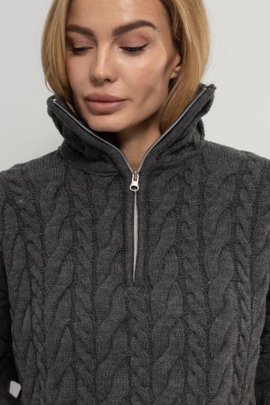 Светр в косичку з блискавкою на комірі - сірий цвет, ONE SIZE (є розміри) | Зображення 3