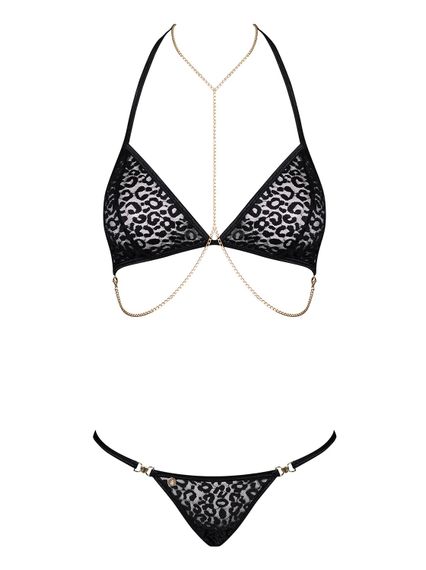 Комплект с цепочками Obsessive Pantheria 2-pcs set black L/XL, бюстгальтер, трусики | Зображення 2