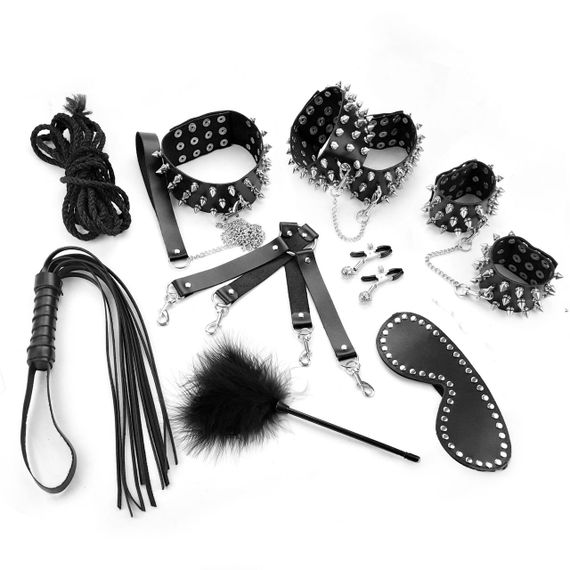 BDSM-набір Art of Sex – Spikes BDSM Set Leather, 10 предметів, чорний, натуральна шкіра Sex Aura | Зображення 2