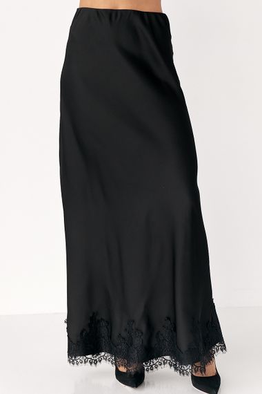 Сатинова спідниця з мереживом - чорний цвет, L (є розміри)