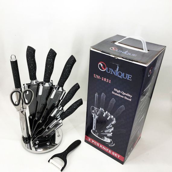 Бюджетные кухонные ножи UNIQUE UN-1831 9 шт, Хорошие ножи для поваров, Набор кухонных ножей для поваров NO-77 | Зображення 8