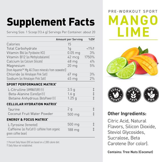 Pre-Workout, Sport 268 g (Mango Lime) | Зображення 2