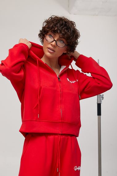 Спортивний костюм вільного фасону з написами - червоний цвет, M (є розміри) | Зображення 2