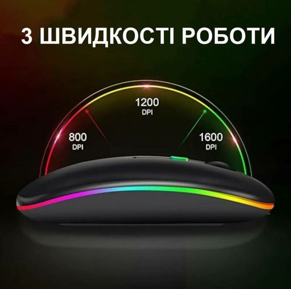 Беспроводная мышка с RGB-подсветкой на батарейках, разрешение 1600DP, Bluetooth 5.2 и WiFi 2.4 GHz | Зображення 1