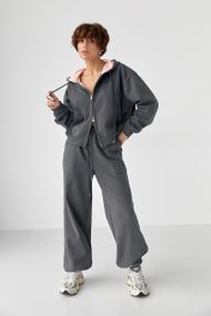 Теплий спортивний костюм з капюшоном із рожевим начосом - темно-сірий цвет, M/L (є розміри)