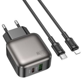 СЗУ Borofone BAS54A Absolute PD20W+QC3.0 (1USB-A/1C) + кабель Type-C to Lightning Black