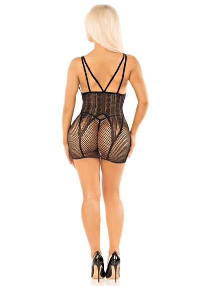 Бодістокінг Leg Avenue Heart Net Mini Dress One Size Black | Зображення 3
