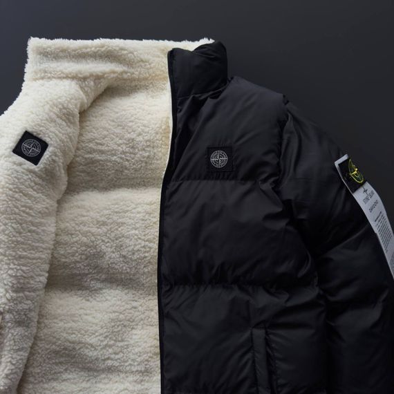 Двостороння куртка Stone Island чорна плащівка та біла тедді | Зображення 6