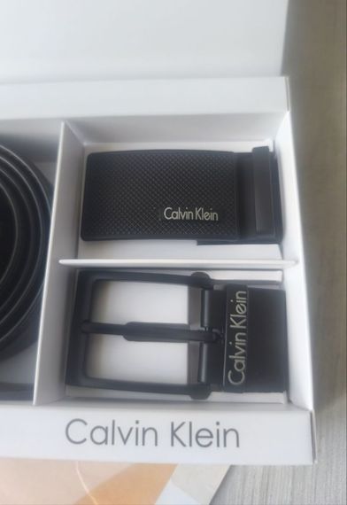 Чоловічий шкіряний набір Calvin Klein двосторонній ремінь+дві пряжки blue/brown | Зображення 1