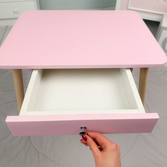 Дитячий столик з висувним ящиком 46х60х45, стіл для дівчинки з нішею, рожевий | Зображення 1