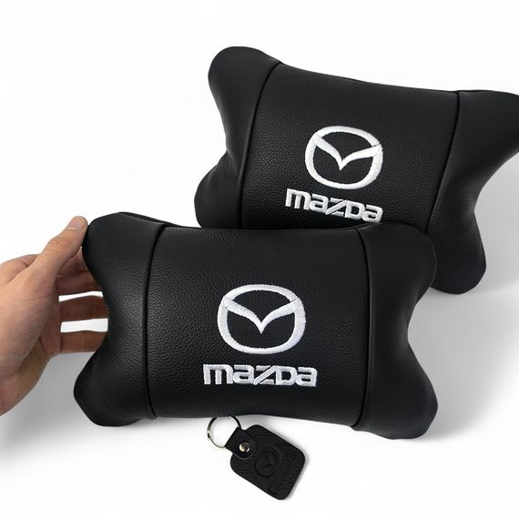 Набор кожаных подушек Mazda с вышивкой логотипа + подарок – кожаный брелок | Зображення 7