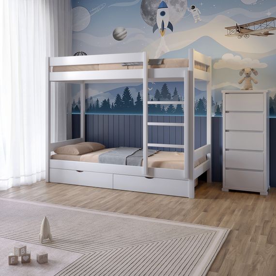 Двоярусне дитяче ліжко Mebigrand Атланта Міні Білий (RAL9003) 80х190 см з ящиками (MBG-2442)
