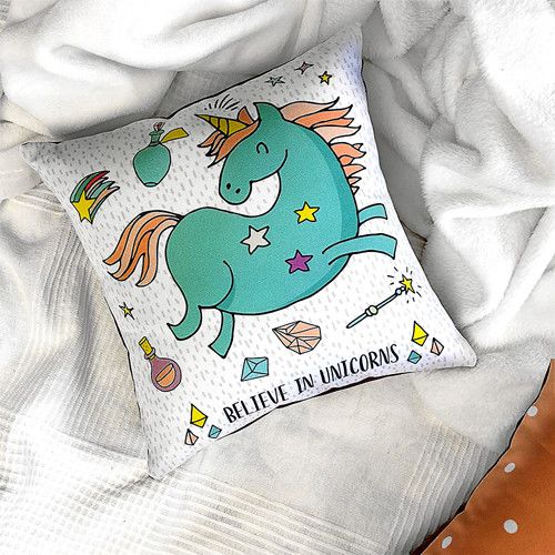 Подушка габардинова з принтом Believe in unicorns (єдиноріг) 50x50 (5P_FAM003)