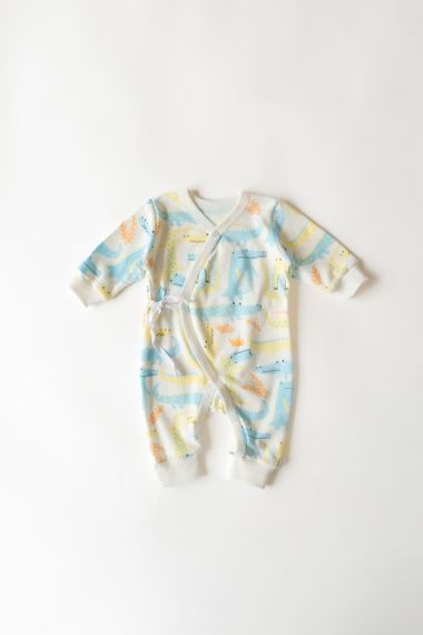 Комплект одягу ромпер кімоно + шапочка принт Крокодил світлий від народження до 6 міс | Зображення 2