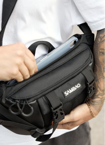 Большая мужская сумка бананка Sambag DynamicDart черная тканевая 38 × 21 × 7 см (80411701m) | Зображення 6