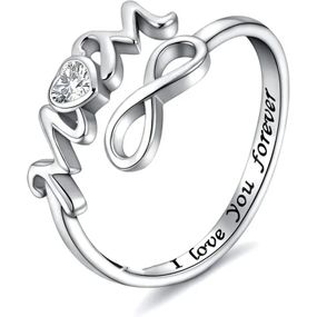 Женское кольцо Бесконечность и слово "Мама" с гравировкой "Я люблю тебя всегда", серебристое, регулируемое