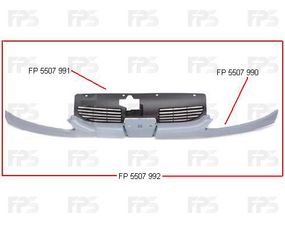 Решетка радиатора Peugeot 206 98-09 верхн. с полосками под фары (FPS) 7804H5