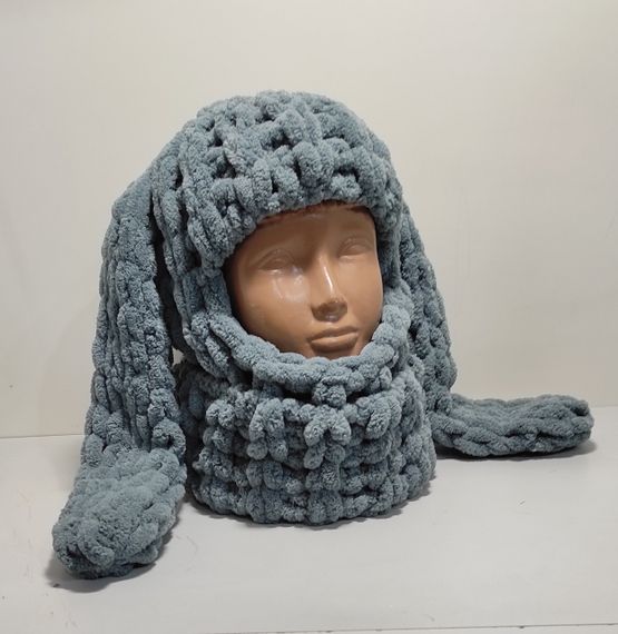 Балаклава колір 87 плюшева з вушками зайчик сіра puffy | Зображення 2