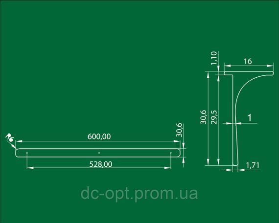 Планка стична U-подібна кутова на стільницю 28мм ДС ОптимаЛайн | Зображення 1