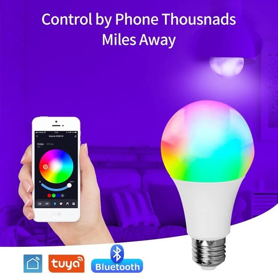 Світлодіодна Led RGB-лампа Tuya + пульт 220v вольти E27 | Зображення 1