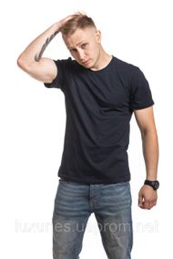 Чоловіча футболка синя, футболка класична OverSize, футболка літня, футболка з коротким рукавом, стильна чоловіча футболка