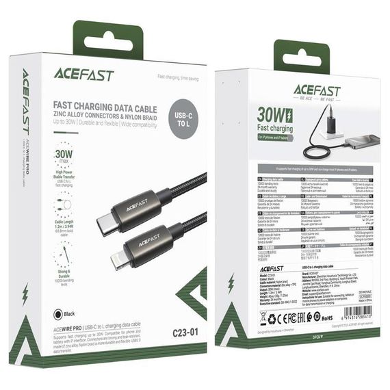 Дата кабель Acefast C23-01 Type-C to Lightning 30W (1.2m) Black | Зображення 2