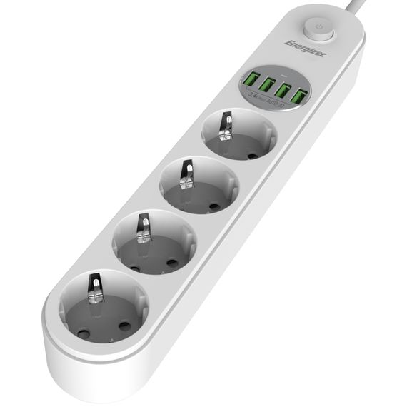 Power filtr 2.0м Energizer 4 розетки, 4xUSB 3.4A, з заземленням білий | Зображення 7