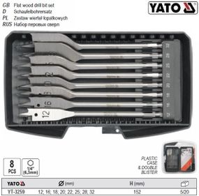 Набор сверло перовое YATO Польша 6 граней 1/4" Ø=12-32 l=152 8 штук YT-3259