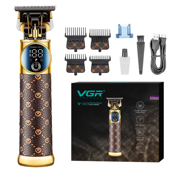 Триммер аккумуляторный VGR V-942 BROWN, 4 насадки, LED дисплей