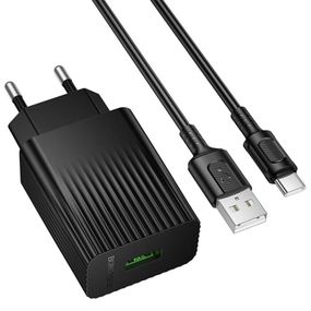 МЗП Borofone BAS72A Source QC3.0 (1USB-A) + кабель USB to Type-C Black