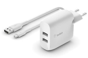 Сетевое ЗУ Belkin Home Charger 24W DUAL USB 2.4A, USB-C 1m, white (WCE001VF1MWH)