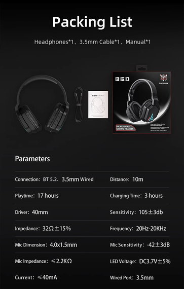 Навушники SV ONIKUMA Bluetooth бездротові для ПК, смартфона з підсвічуванням Чорний (sv3051) | Зображення 1