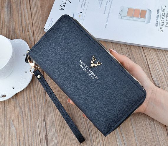 Гаманець клатч жіночий стильний модний 2 відділення на блискавці чорний