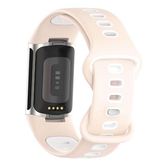 Силіконовий ремінець Primolux Sport для фітнес браслета Fitbit Charge 5 / Charge 6 - Pink&White / розмір М | Зображення 3