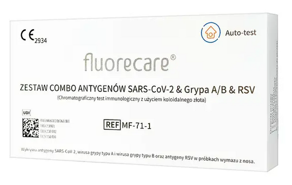 Тест Fluorecare, комбінований набір для визначення антигенів, SARS-CoV2 та грипу A/B та РСВ, 1 шт