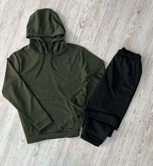 Комплект 3 в 1 Демісезонний спортивний костюм Nike худі хакі + чорні штани (двонитка) + Футболка чорна Nike | Зображення 2
