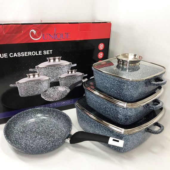 Набор казанов UNIQUE UN-5531 7 предметов, квадрат: 16 см, 20 см, 24 см, круглые 24 XY-466 см сковорода | Зображення 2