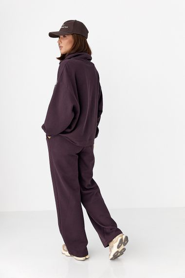 Бавовняний спортивний костюм із худі на блискавці - баклажан цвет, ONE SIZE (є розміри) | Зображення 1