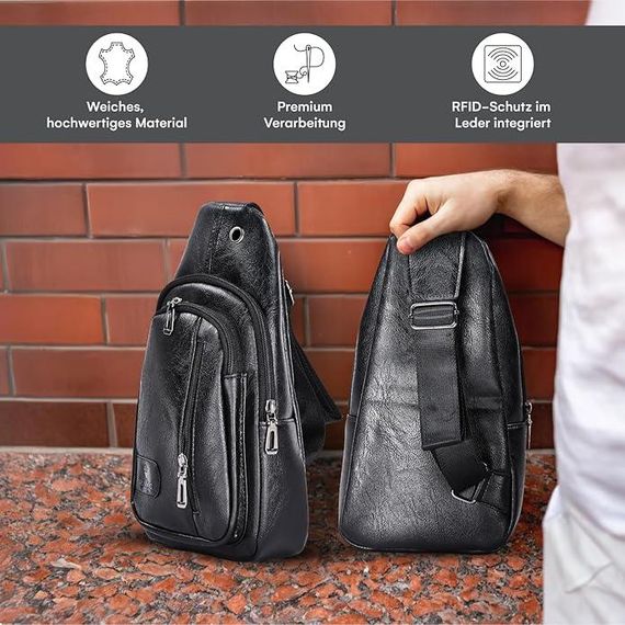 Сумка через плече для чоловіків chest bag виготовлена з високоякісного матеріалу з водовідштовхувальною тка | Зображення 4